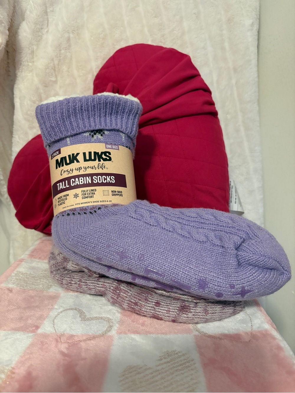 Muk Luks Lavender Cable-Knit Tall Cabin Socks
